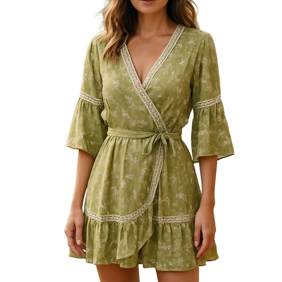 Chloe Leticia Maison de Luxe Bohemian People Wrap Mini Dress Viscose size M/L - Picture 1 of 10